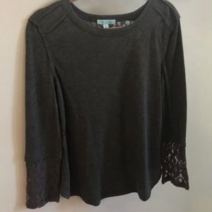 Waffle and lace knit top